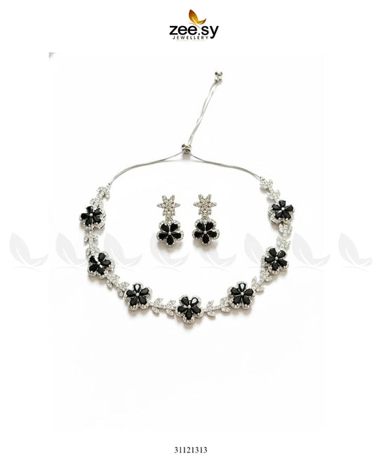 Floral Cubic Stone Necklace Set