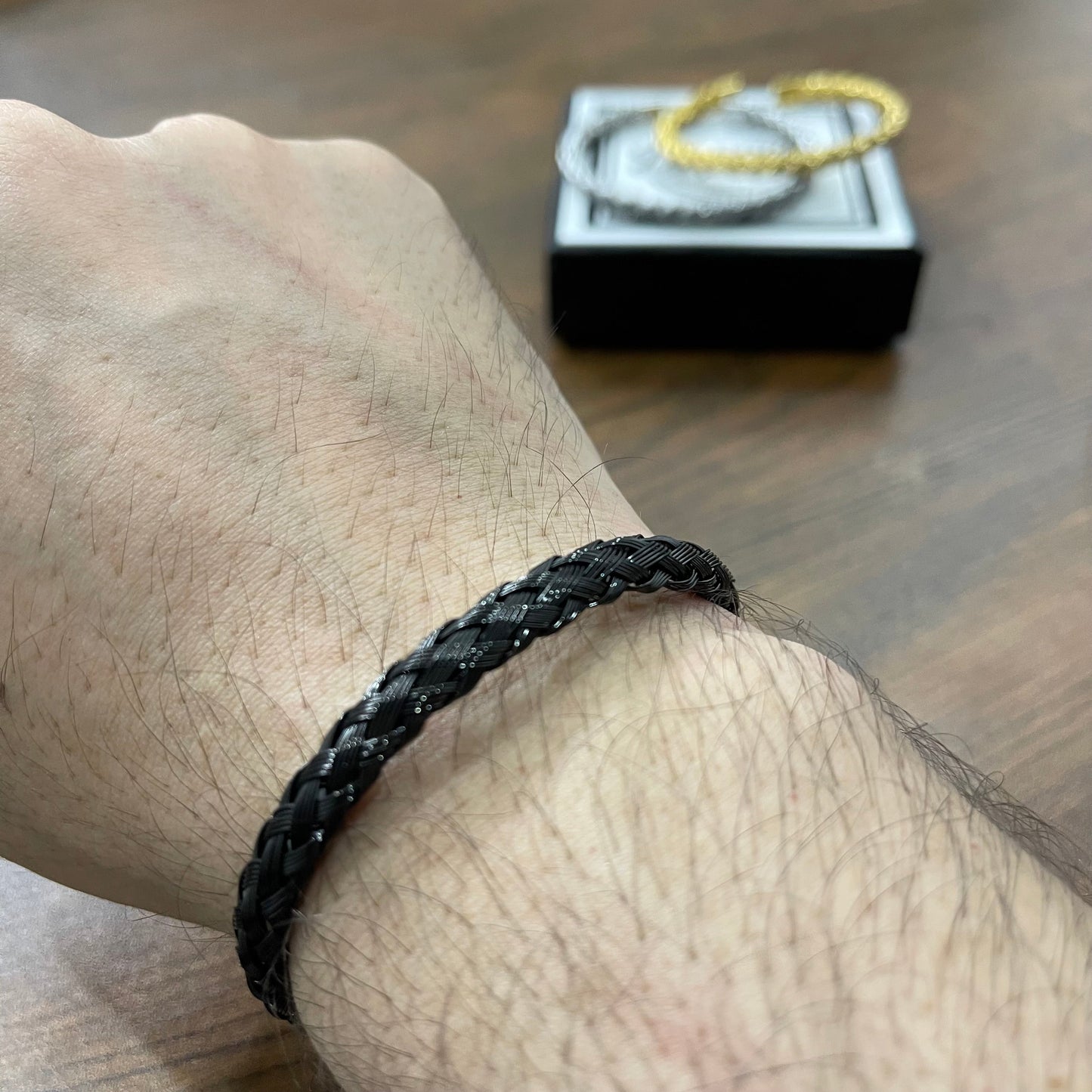 316 Stainless Steel Black Braided Bangle Kara Bracelets for Men Titanium Steel Opening Cable Bracelet for Men