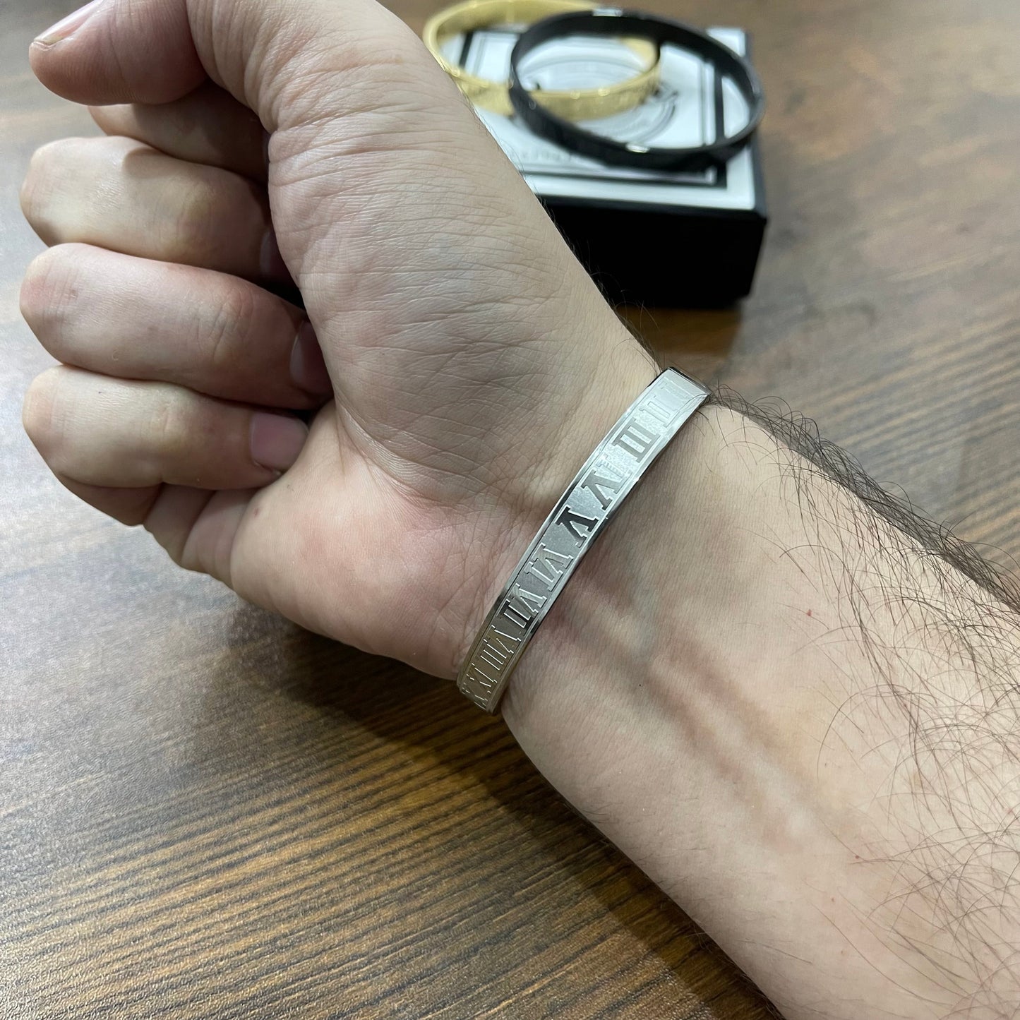 Royal Roman Numerals Silver Kara Bracelet Men Punk Bracelet Stainless Steel Roman Bracelets For Men Jewelry