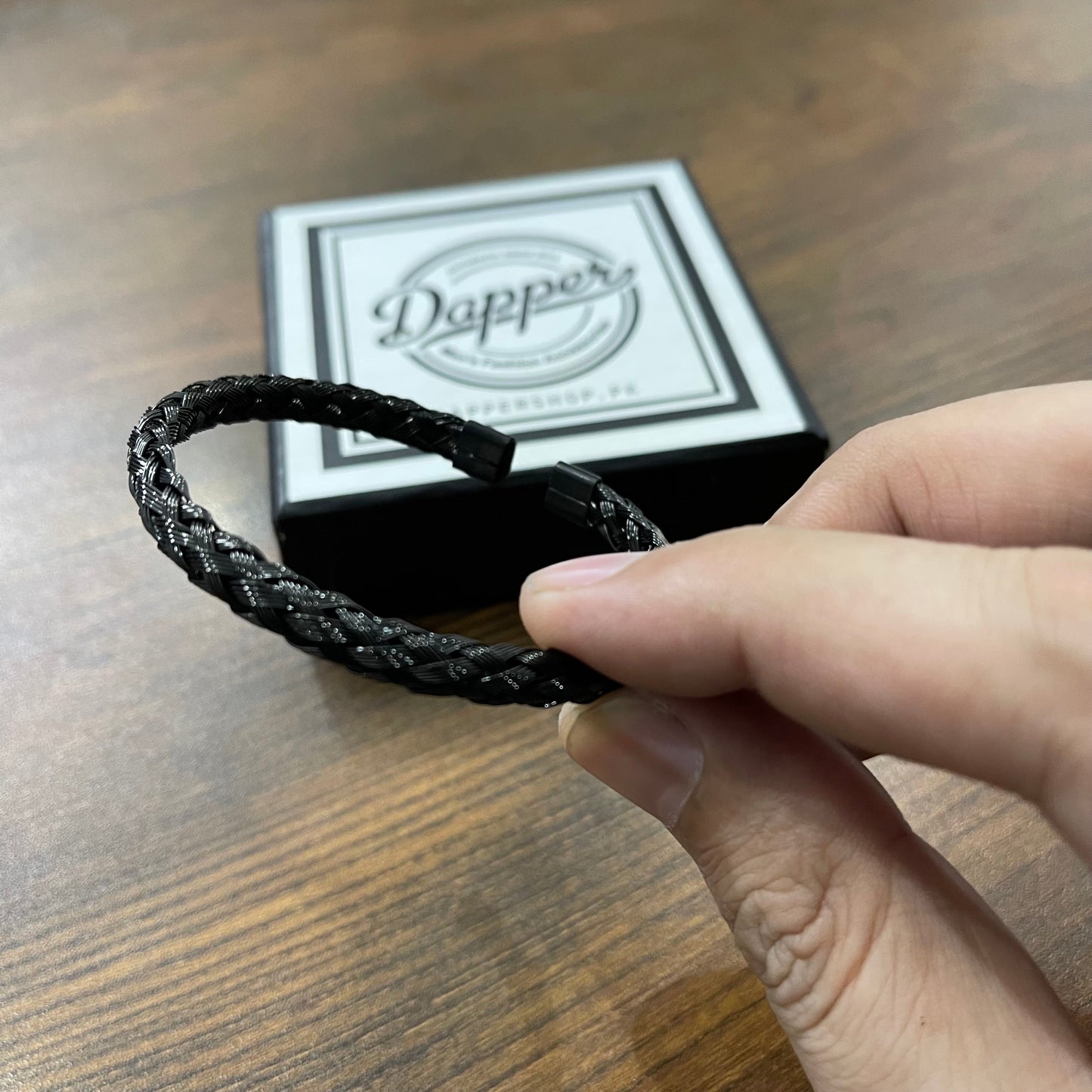 316 Stainless Steel Black Braided Bangle Kara Bracelets for Men Titanium Steel Opening Cable Bracelet for Men