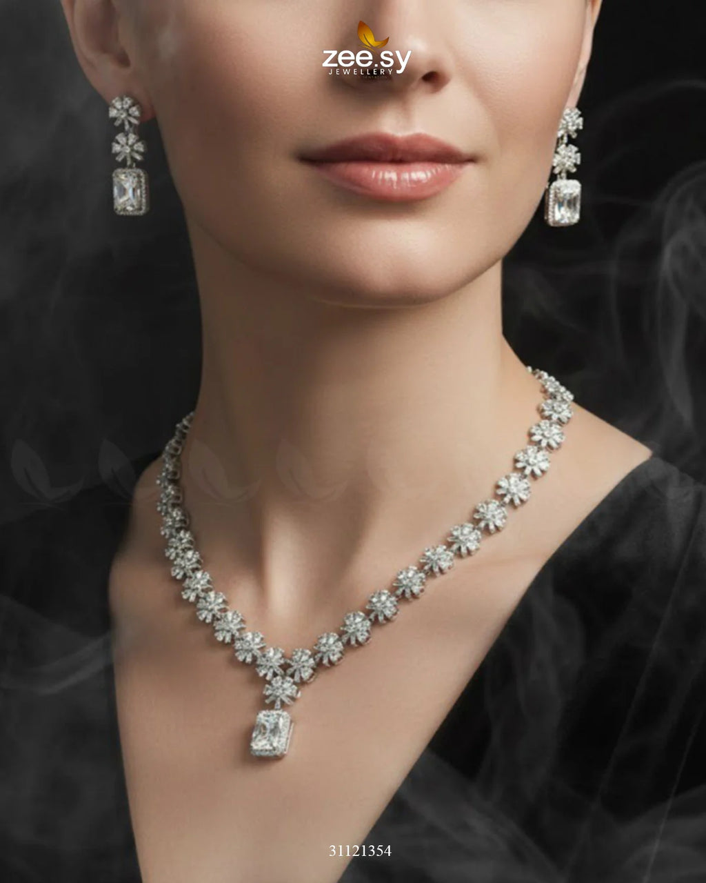 Dainty Crystal Cluster Necklace Set