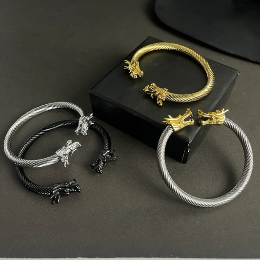 Alpha Dragon Silver Steel Bracelet