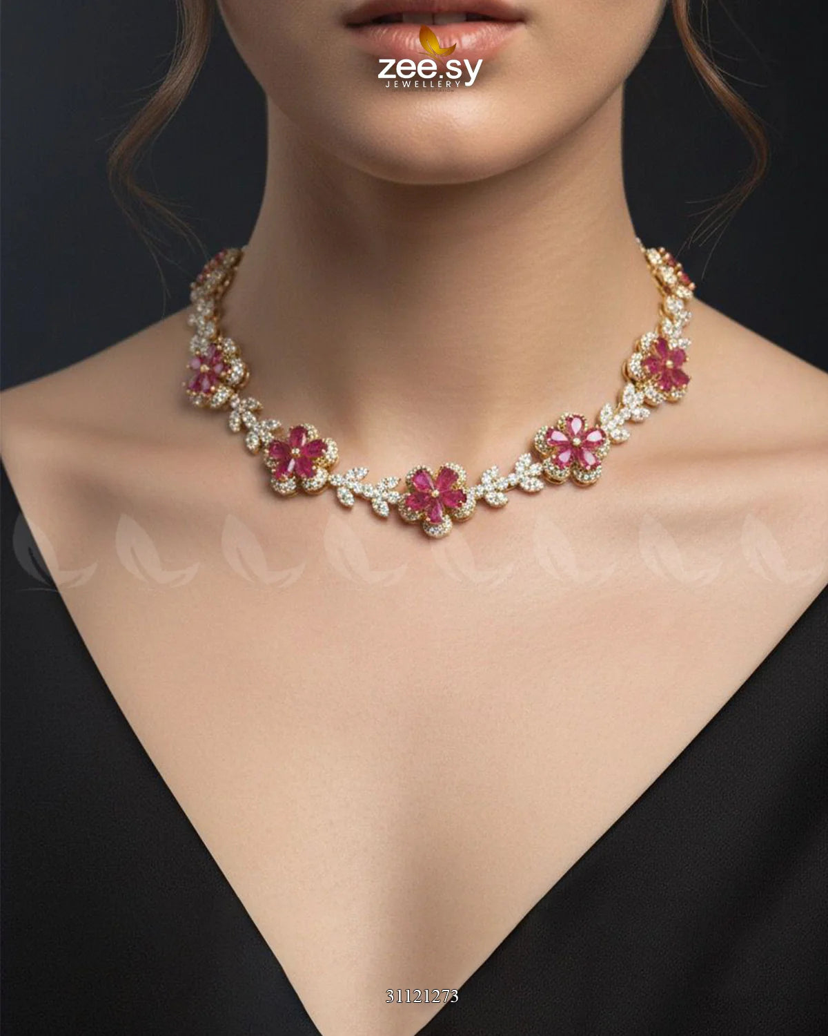 Floral Cubic Stone Necklace Set