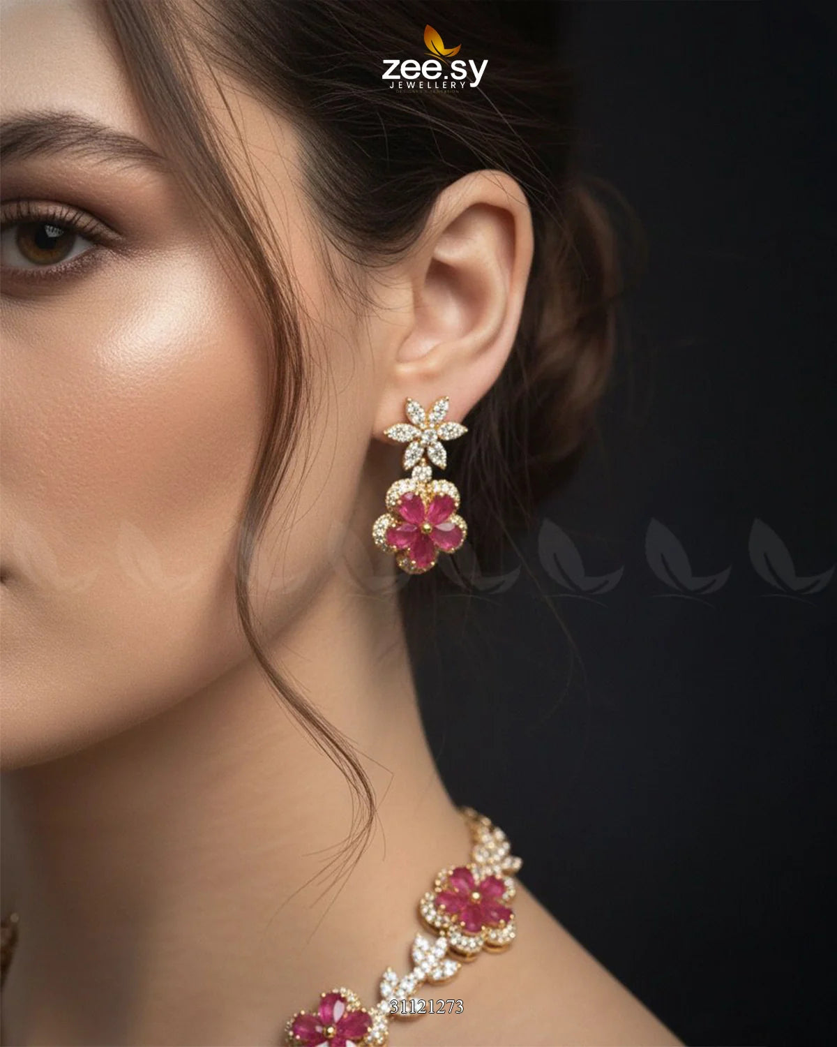 Floral Cubic Stone Necklace Set