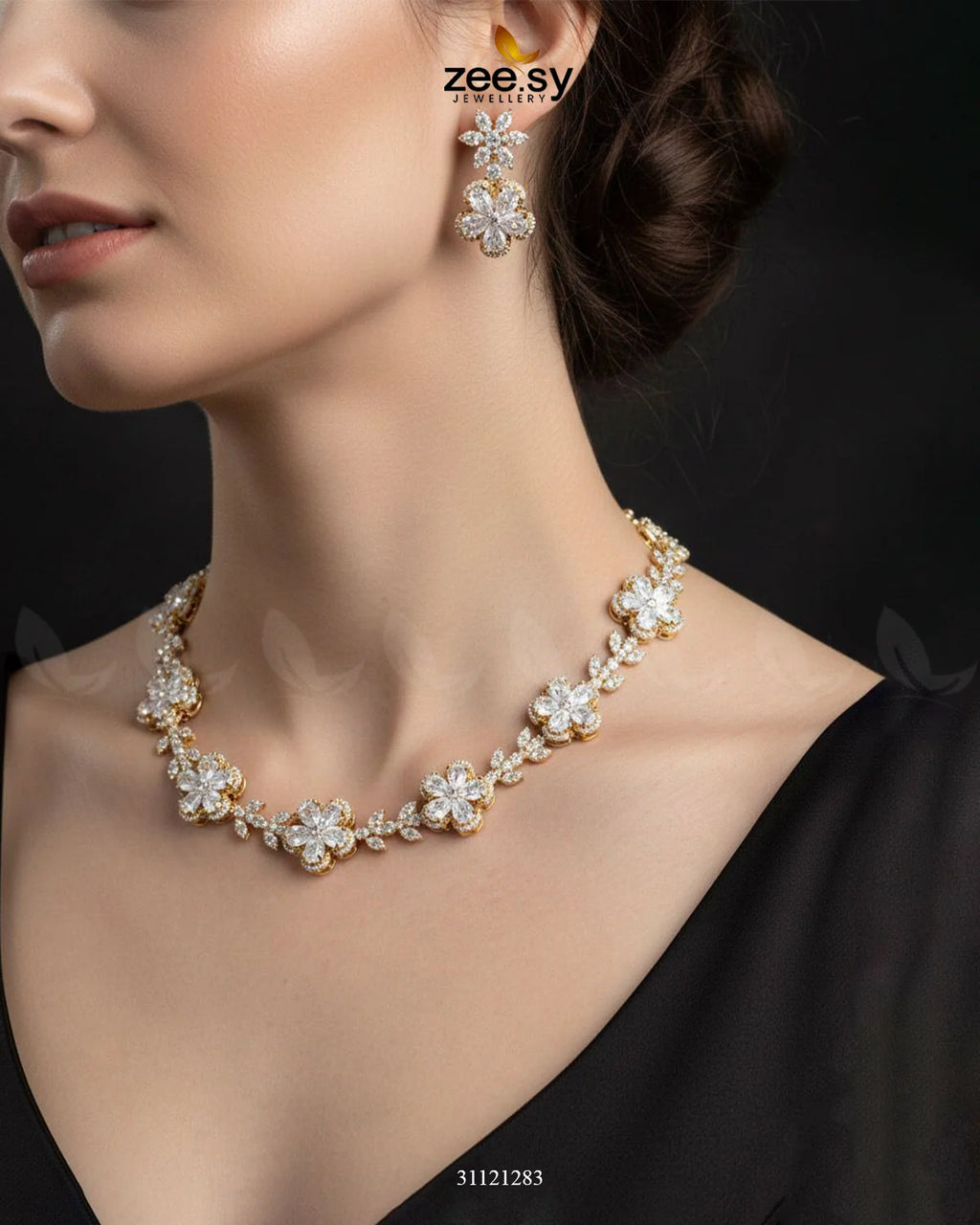 Floral Cubic Stone Necklace Set