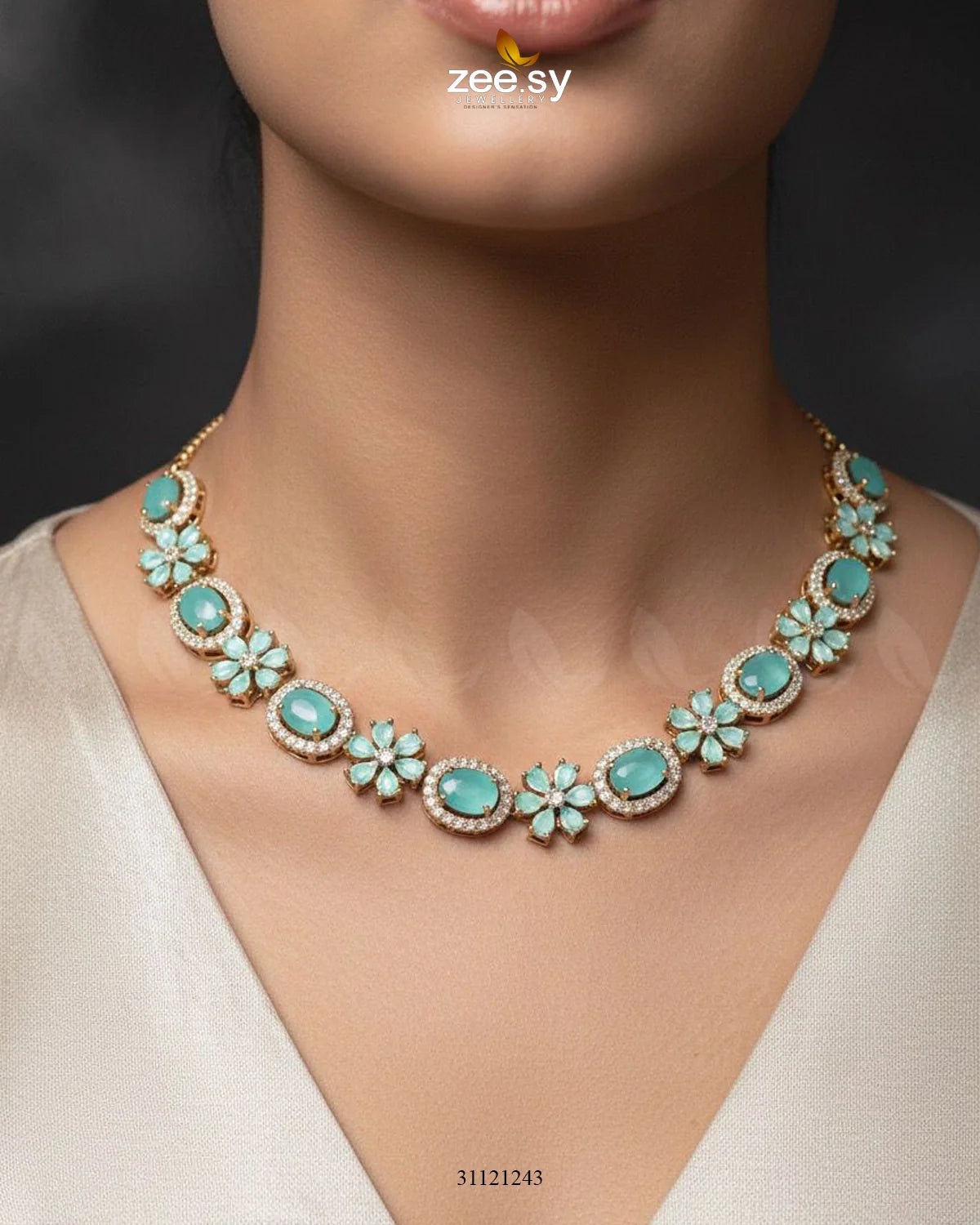 Regal Diamond Flower Necklace Set