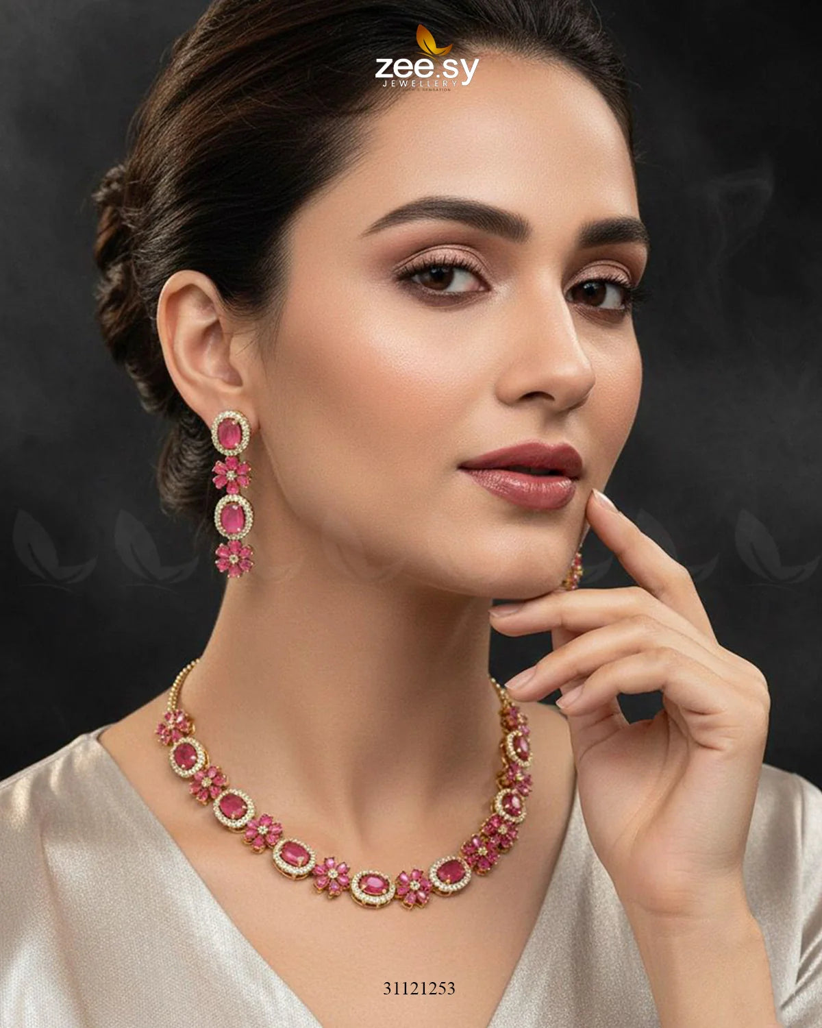 Regal Diamond Flower Necklace Set