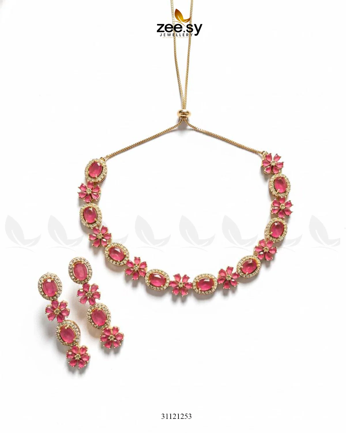 Regal Diamond Flower Necklace Set