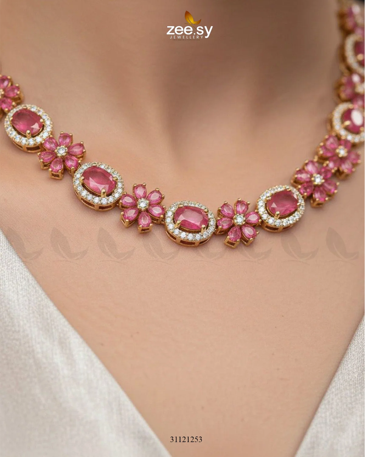 Regal Diamond Flower Necklace Set