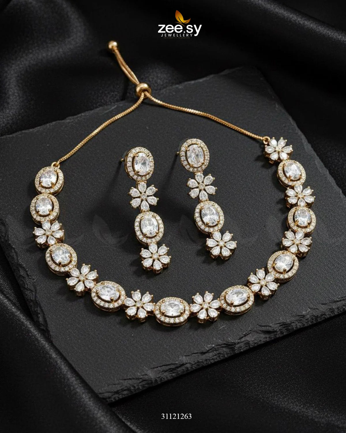 Regal Diamond Flower Necklace Set