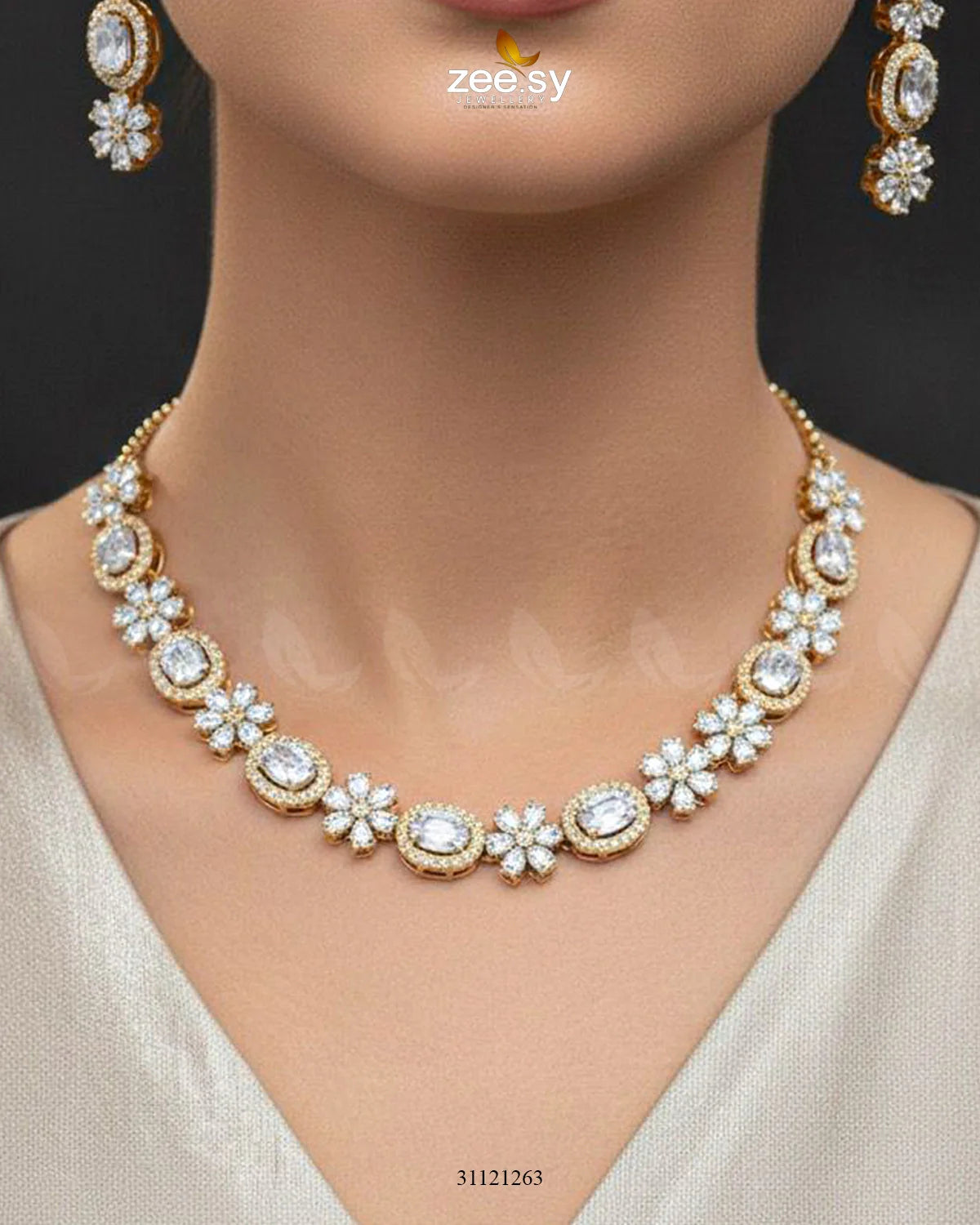 Regal Diamond Flower Necklace Set