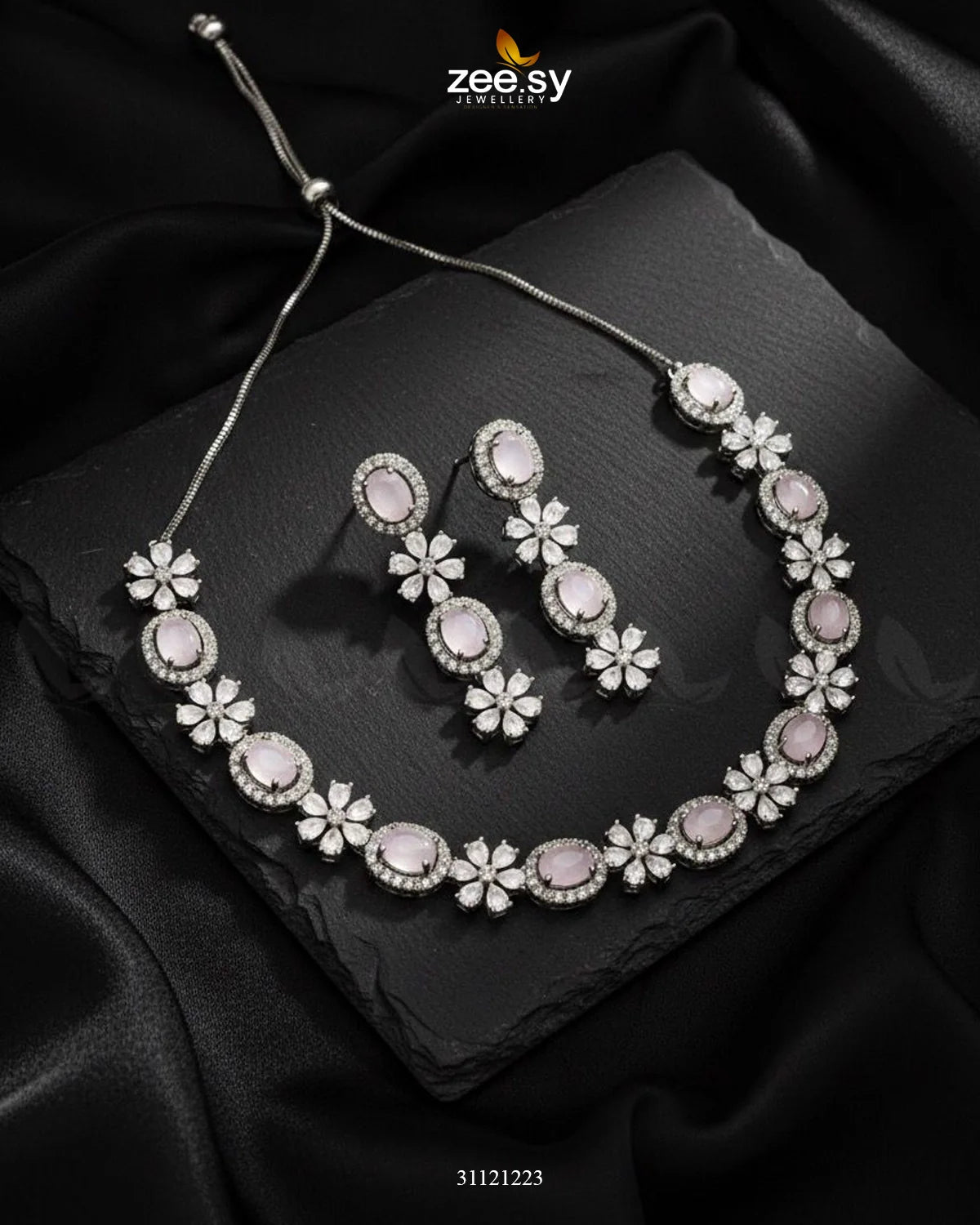 Regal Diamond Flower Necklace Set