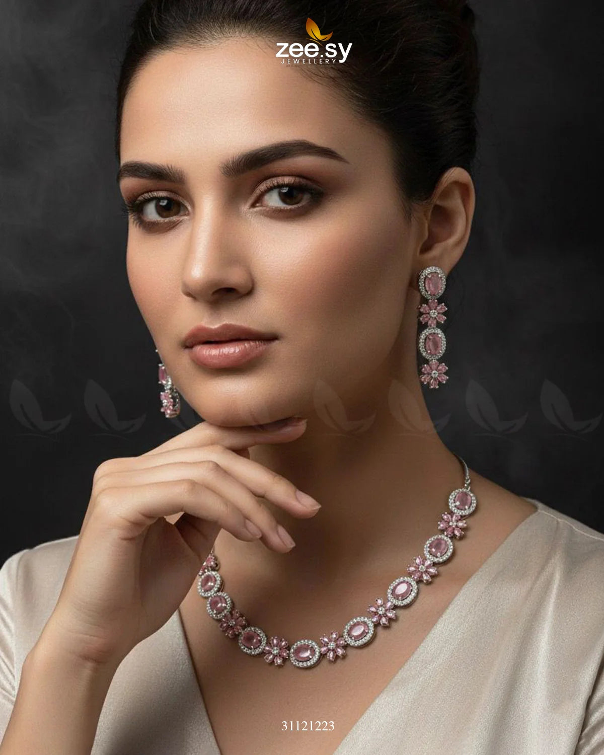 Regal Diamond Flower Necklace Set