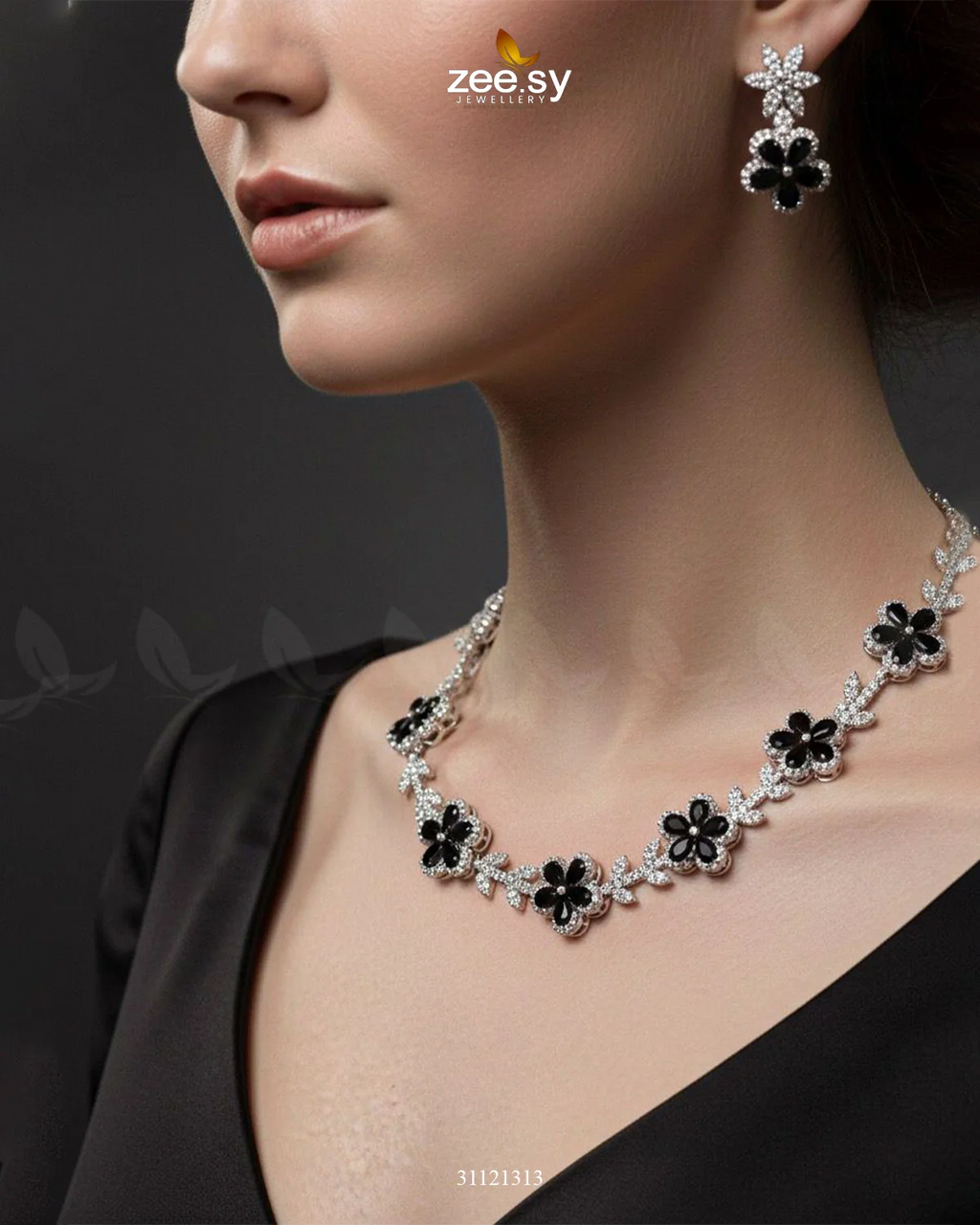 Floral Cubic Stone Necklace Set