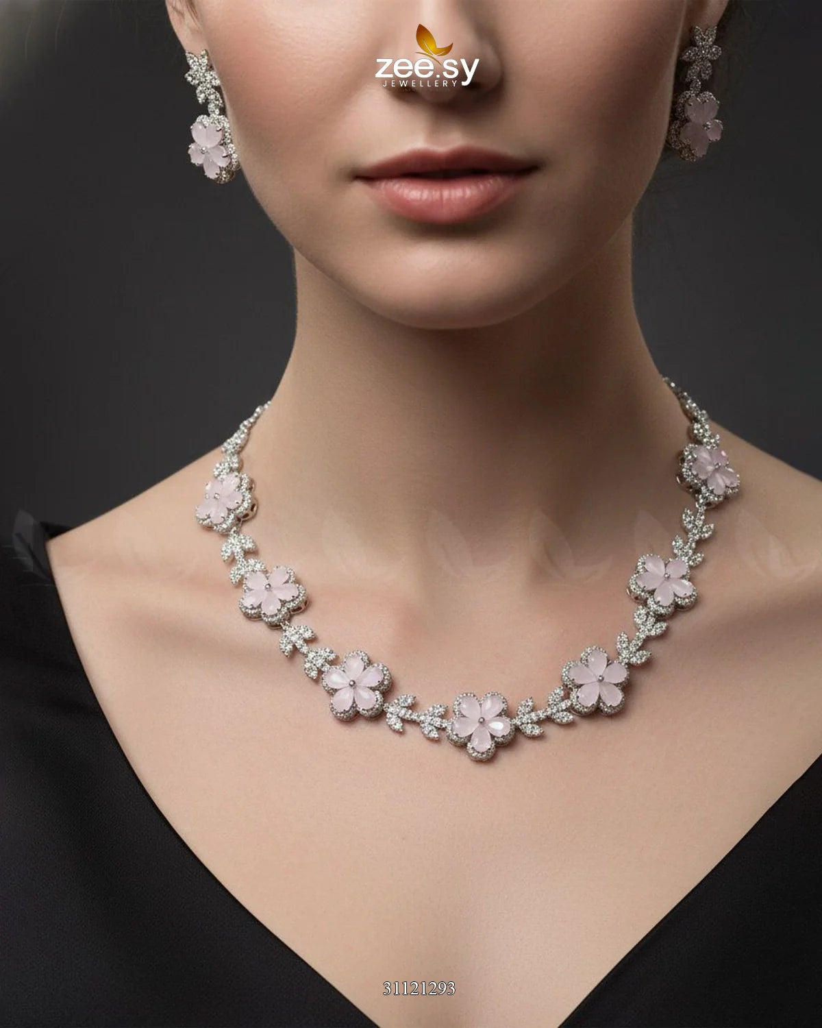 Floral Cubic Stone Necklace Set