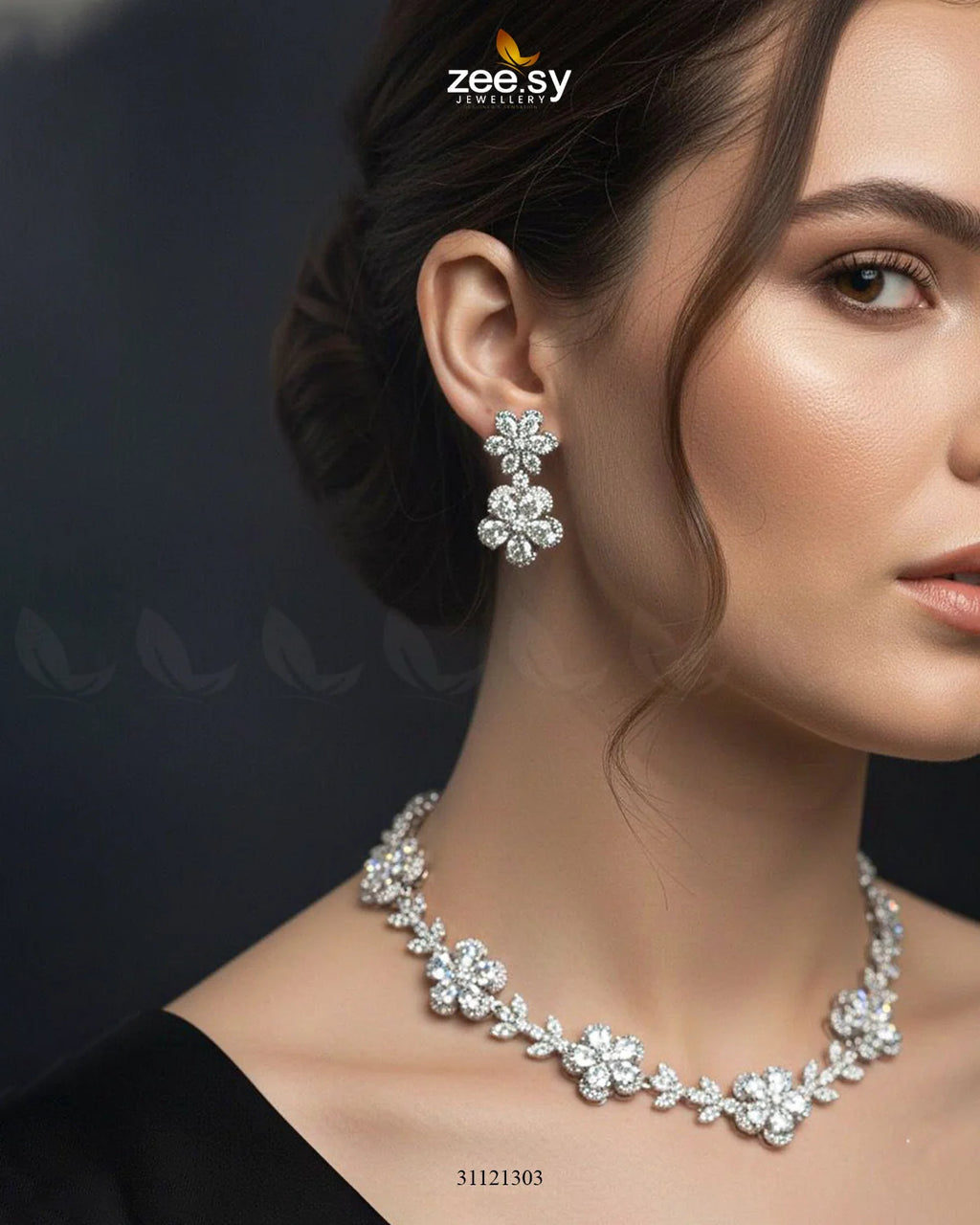 Floral Cubic Stone Necklace Set