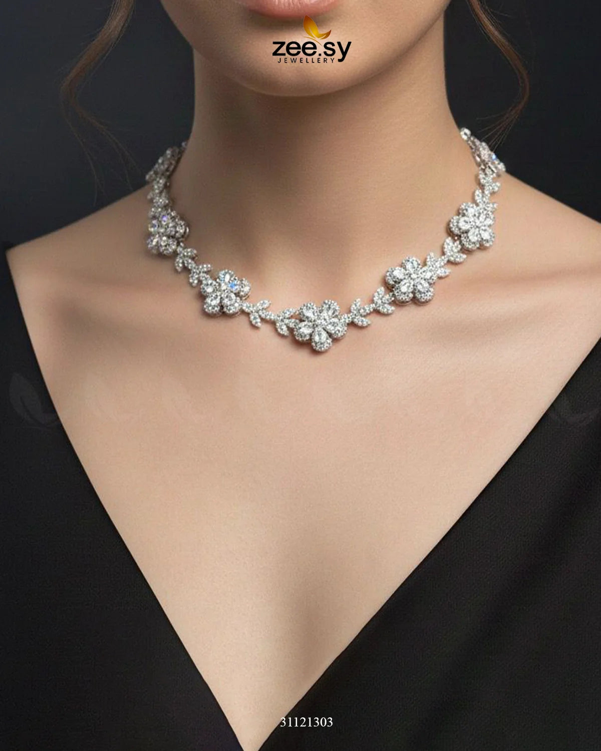 Floral Cubic Stone Necklace Set