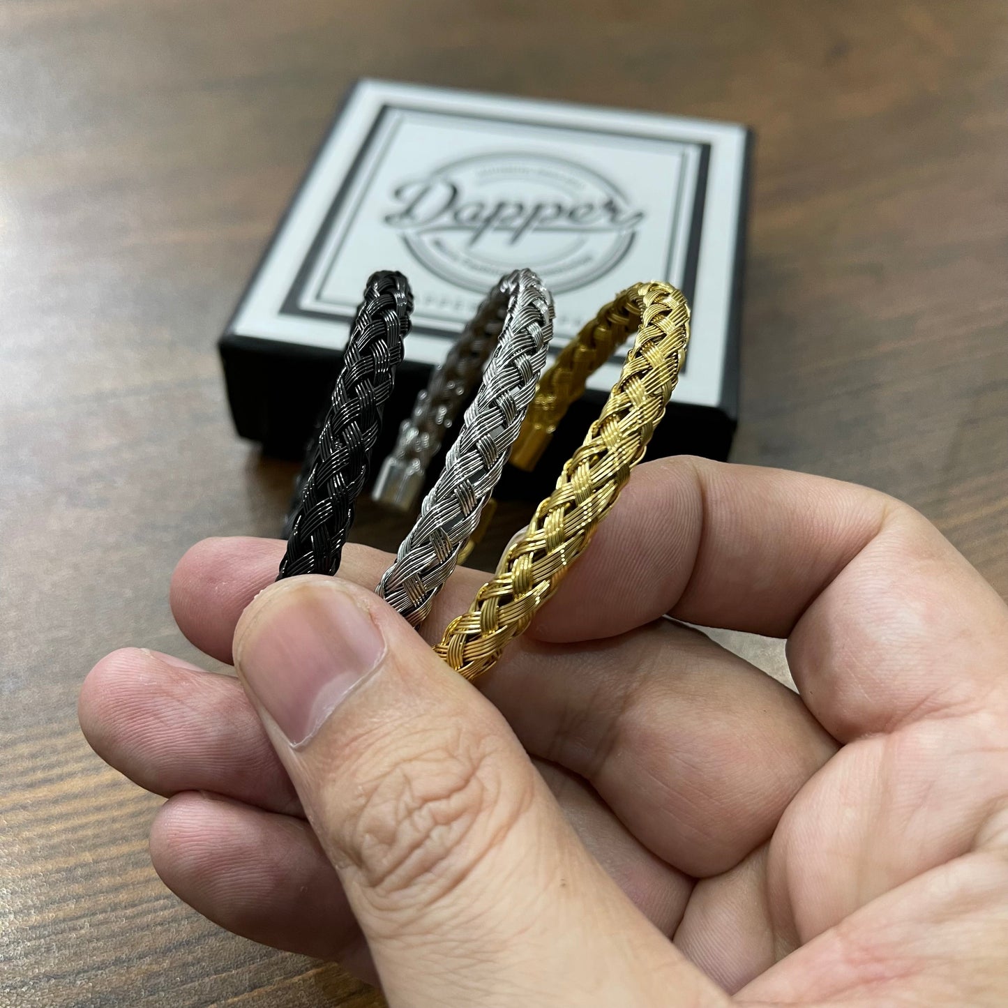 316 Stainless Steel Black Braided Bangle Kara Bracelets for Men Titanium Steel Opening Cable Bracelet for Men