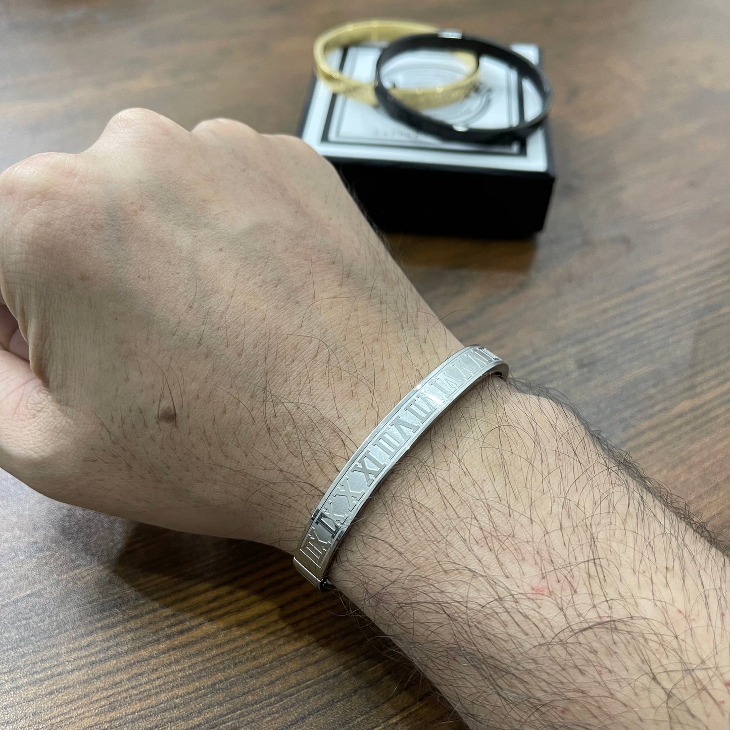 Royal Roman Numerals Silver Kara Bracelet Men Punk Bracelet Stainless Steel Roman Bracelets For Men Jewelry